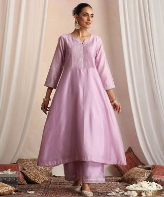 Lavender embroidered chanderi kurta set 5