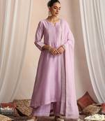 Lavender embroidered chanderi kurta set
