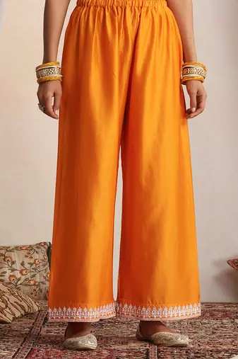 Orange embroidered chanderi kurta set