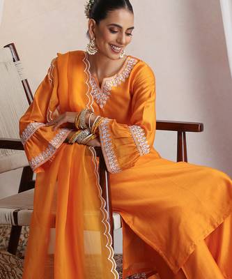 Orange embroidered chanderi kurta set 4