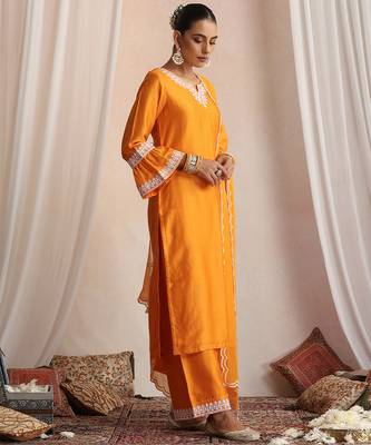 Orange embroidered chanderi kurta set 1