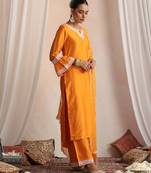 Orange embroidered chanderi kurta set