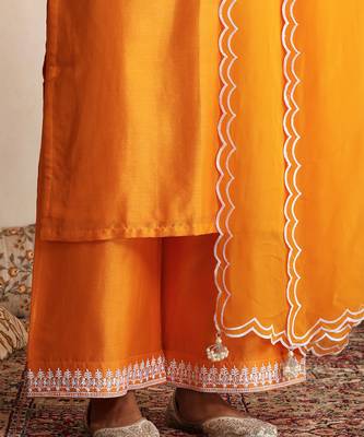 Orange embroidered chanderi kurta set 5