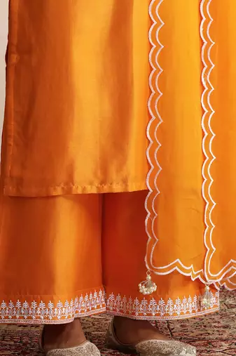 Orange embroidered chanderi kurta set