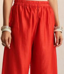 Red embroidered chanderi kurta set