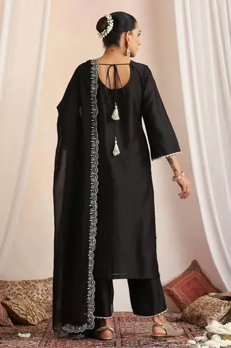 Black embroidered chanderi kurta set