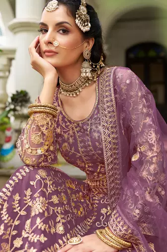 lavende heavy can-can flair & diamond work lehenga choli with dupatta