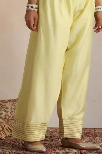 Yellow embroidered chanderi kurta set