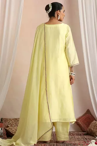 Yellow embroidered chanderi kurta set