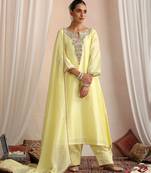 Yellow embroidered chanderi kurta set