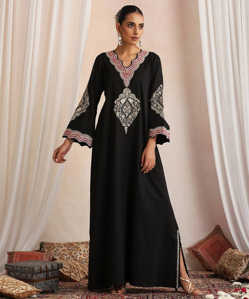 Black embroidered cotton kaftan