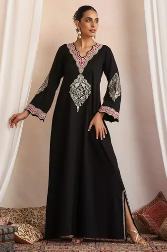 Black embroidered cotton kaftan