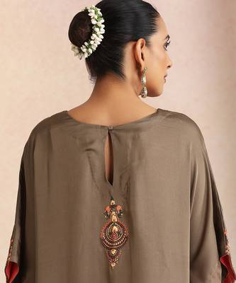 Olive embroidered cotton kaftan 2