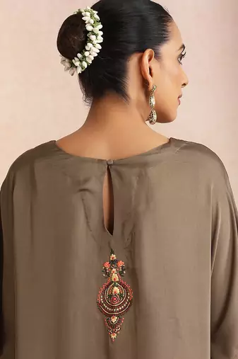 Olive embroidered cotton kaftan
