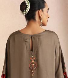 Olive embroidered cotton kaftan