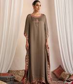 Olive embroidered cotton kaftan