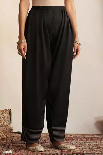 Black embroidered silk kurta set