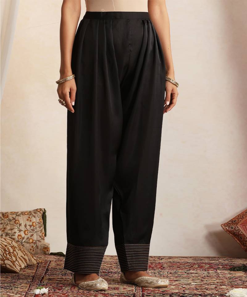 Black embroidered silk kurta set