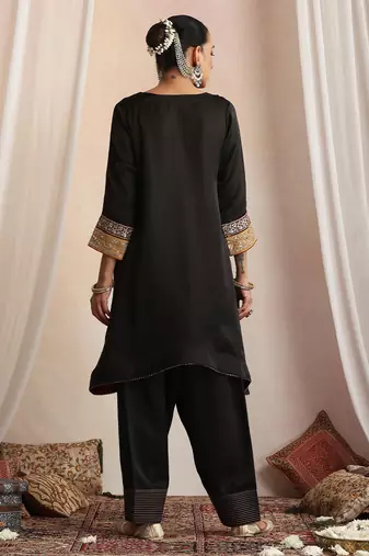 Black embroidered silk kurta set