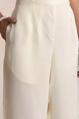 White embroidered silk kurta set