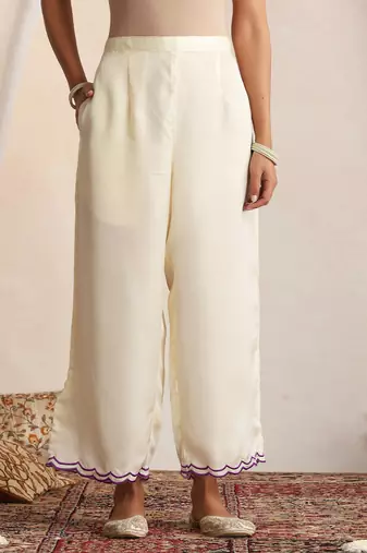 White embroidered silk kurta set