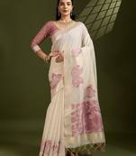 Pink muga cotton saree with kalamkari pallu, figure weaving border & fancy tassels     with blouse piece