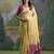 pista yellow soft muga silk blend saree with peacock resham weaving pallu & traditional zari border with contrast blouse