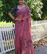 Pink soft muga cotton resham woven saree with jamdani pallu & zari touch-up