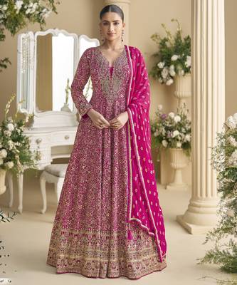 heavy real georgette anarkali gown with sequins & swarovski diamond work 1