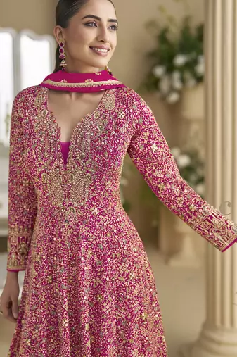 heavy real georgette anarkali gown with sequins & swarovski diamond work
