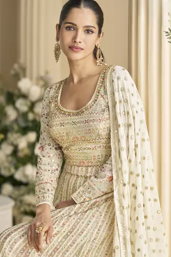 heavy real georgette anarkali gown with sequins & swarovski diamond work