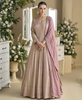 heavy real georgette anarkali gown with sequins & swarovski diamond work 1