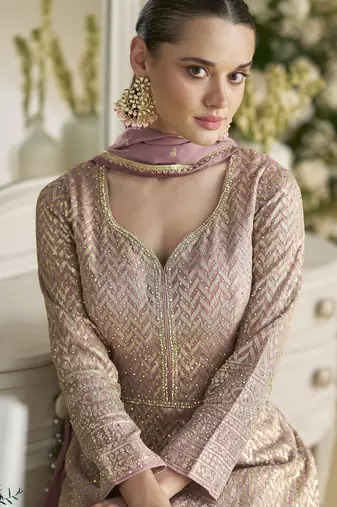 heavy real georgette anarkali gown with sequins & swarovski diamond work
