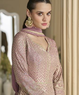 heavy real georgette anarkali gown with sequins & swarovski diamond work 3