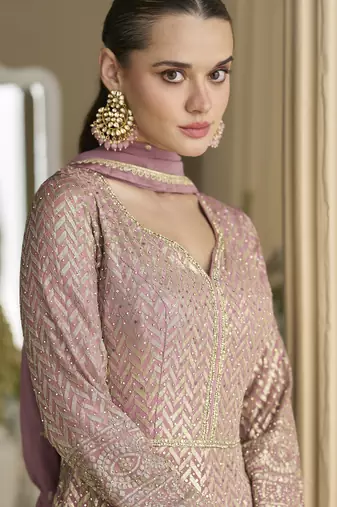 heavy real georgette anarkali gown with sequins & swarovski diamond work