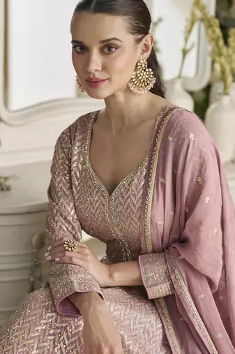 heavy real georgette anarkali gown with sequins & swarovski diamond work