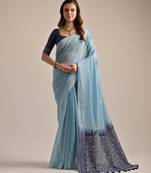 Light blue muga cotton resham woven saree with traditional weaving border & fancy pallu