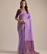 Lavender muga cotton resham woven saree with traditional weaving border & fancy pallu