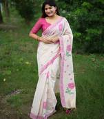 Pink muga cotton jamdani weaving saree with resham buttas & fancy pallu with blouse