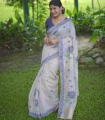 Blue muga cotton jamdani weaving saree with resham buttas & fancy pallu with blouse