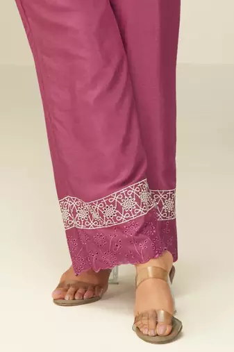 pink chinon silk embroidery & cut work cord set