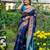Navy blue banarasi katan silk saree with all over zari weaving & rich contrast pallu
