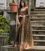 Coffee brown soft silk kalyani saree with small zari butties & broad zari border | traditional zari woven saree blouse
