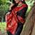 black soft tussar art silk peacock design saree with traditional printed pallu & contrast border – with blouse