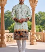Mint green heavy rayon embroidered kurta with cotton pajama for men