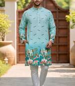 Sky blue heavy rayon embroidered kurta with cotton pajama for men