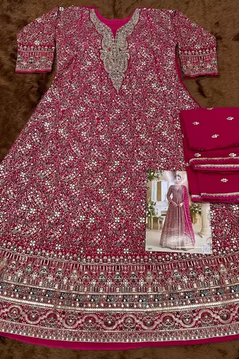 Rani pink real georgette readymade anarkali gown with embroidered sequin Full stitched free size