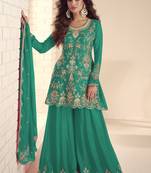 Rama green chinon silk embroidered Palazzo suit