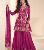 Pink chinon silk embroidered Palazzo suit