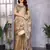 Beige embroidery work shimmer chiffon saree with unstitched blouse